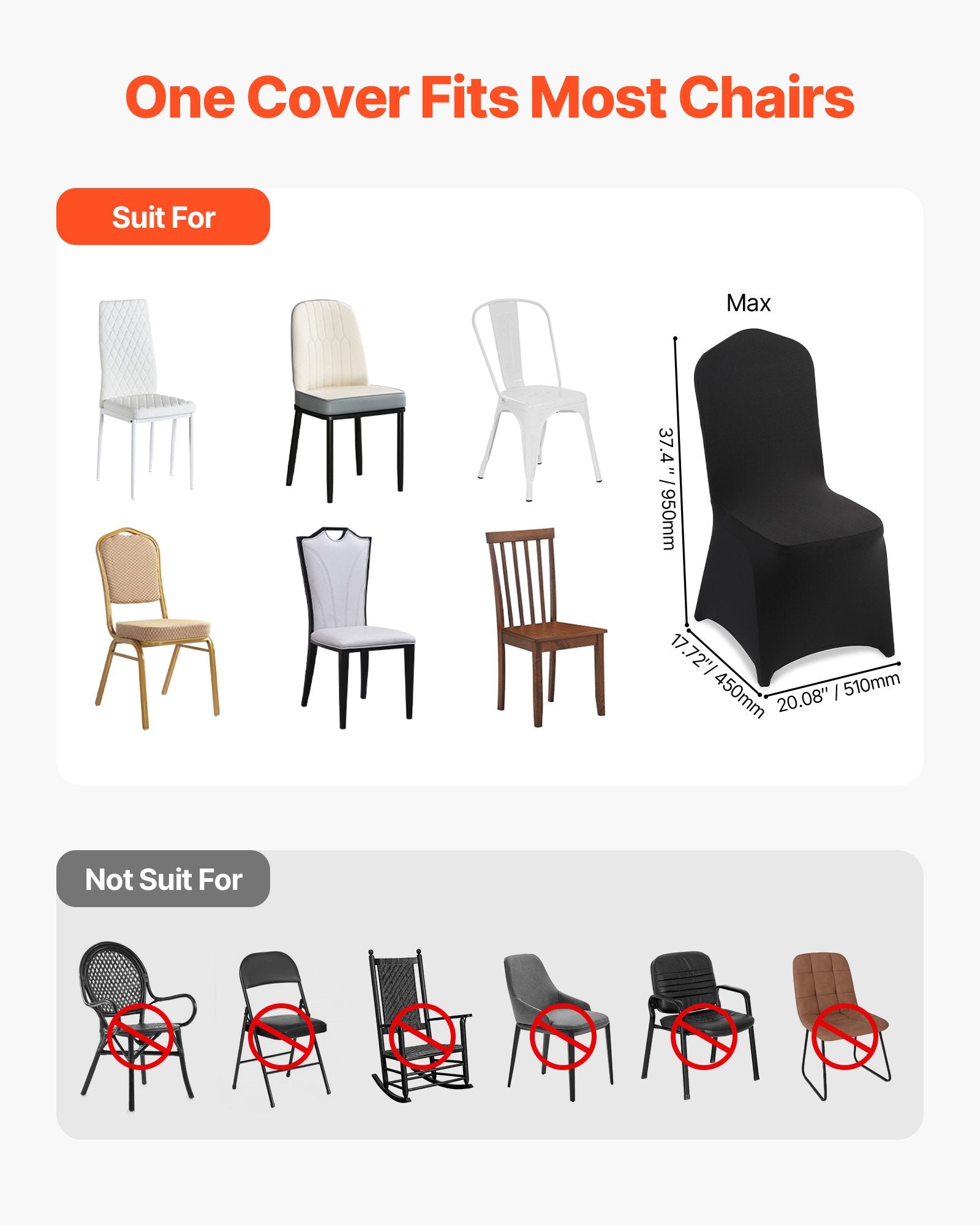 100 Pcs Black Chair Covers, Polyester Spandex Chair Cover, Stretch Slipcovers for Wedding Party Dining Banquet Flat-Front Chair Covers, Fits Chair Measures up to 20.08 x 17.72 x 37.4 inch