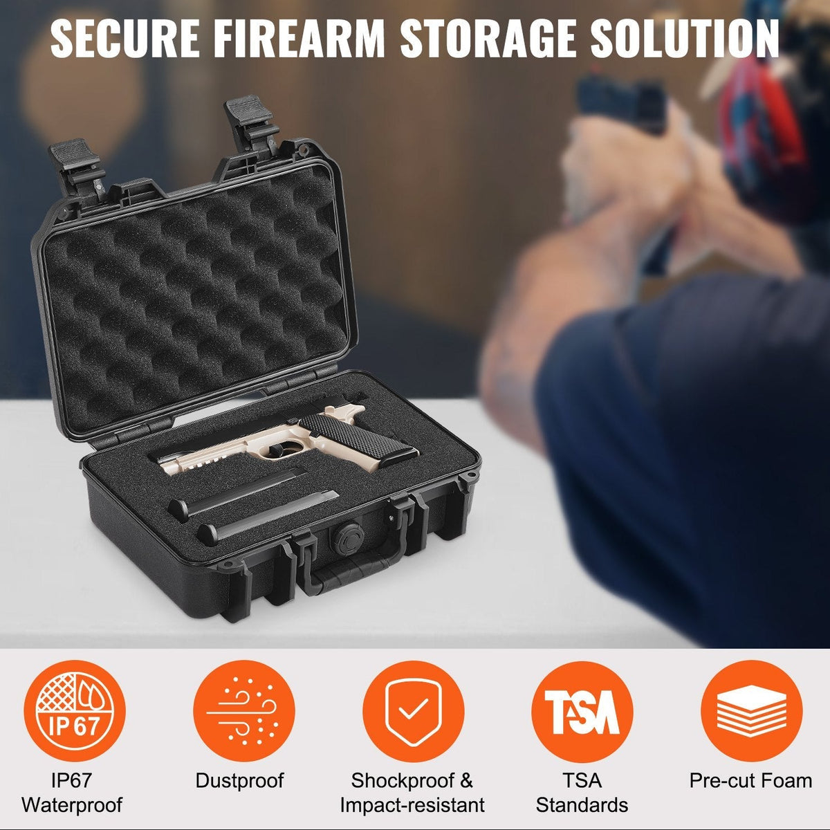 Hard Pistol Cases with Pre-cut PU Foam Lockable Pistol Case for 1 Pistol