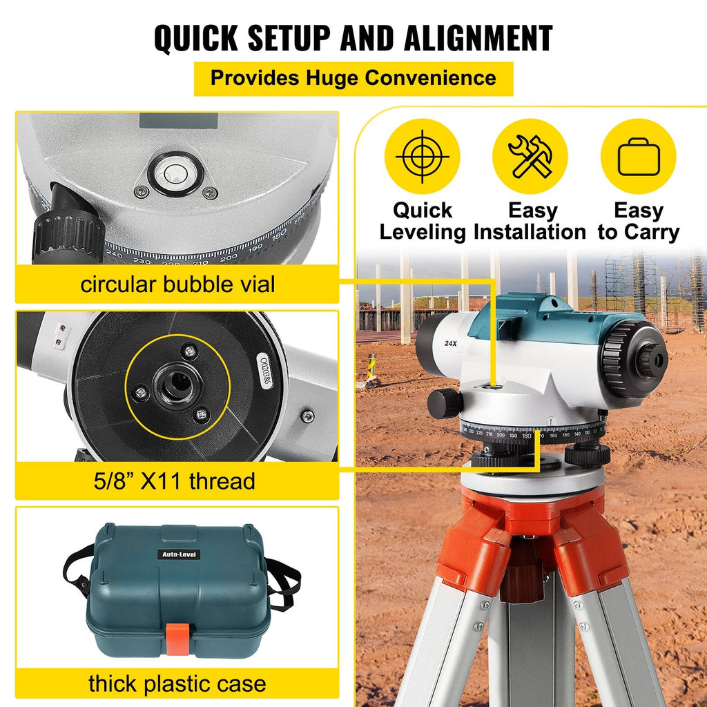 Automatic Optical Level 24X Optical Auto Level Kit High Precision Height/Distance/Angle