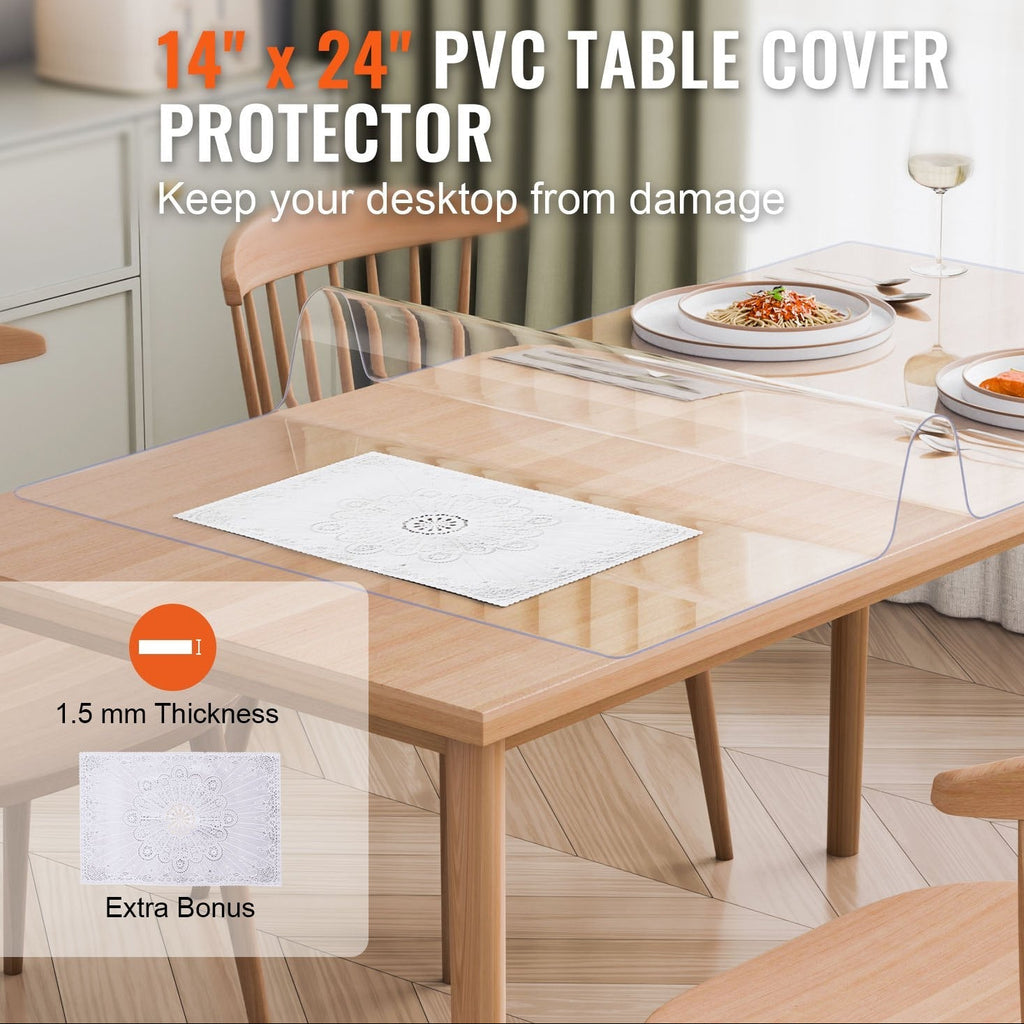 PVC Table Protector 14x24 Inch Clear Plastic Desk Protector 1.5mm Thick