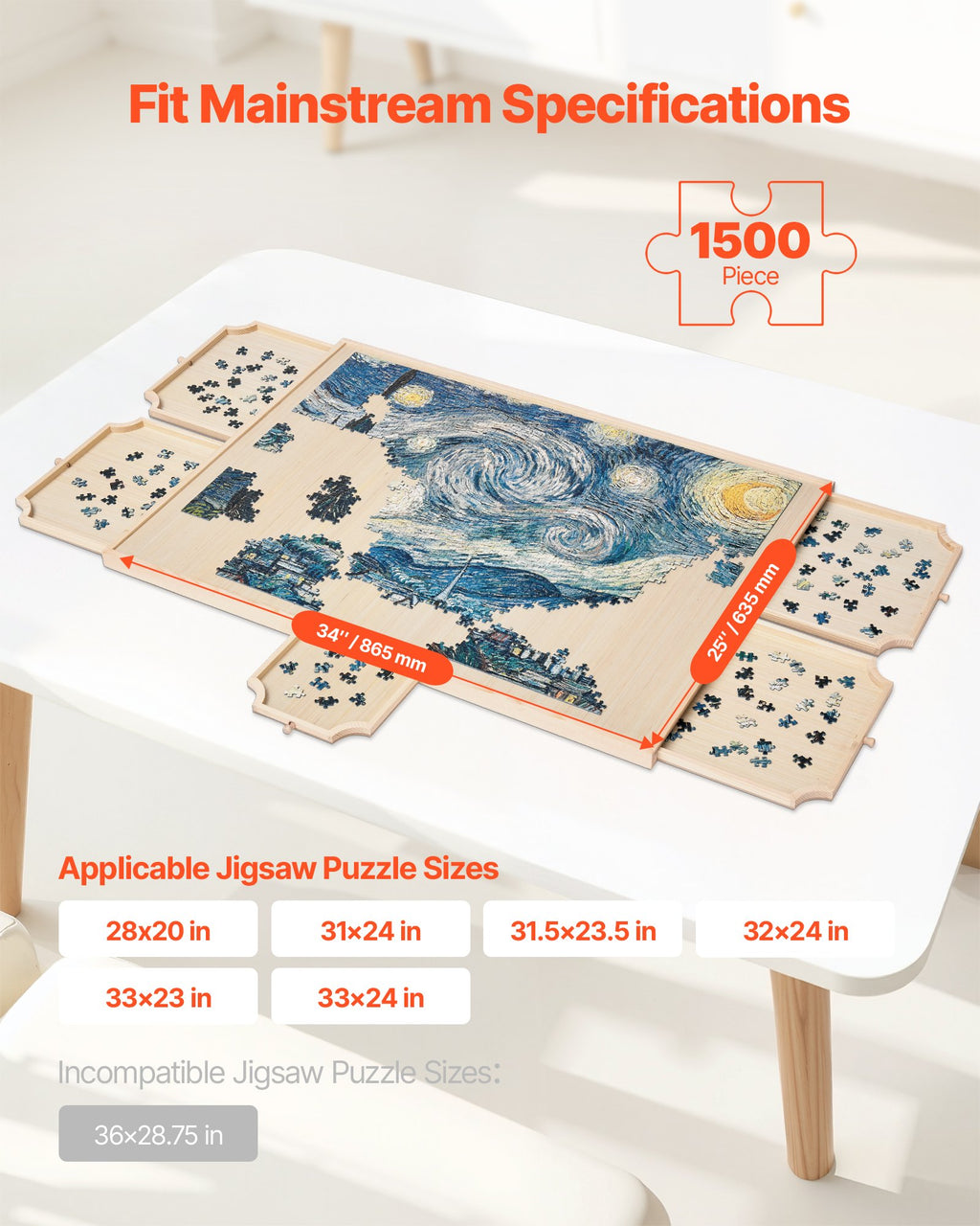 1500 Piece Rotating Puzzle Board with 5 Drawers and Cover, 86x63cm Portable Wooden Table, Jigsaw Puzzle Accessories for Adults, Puzzles Organizer Storage System, Birthday Gift for Mom