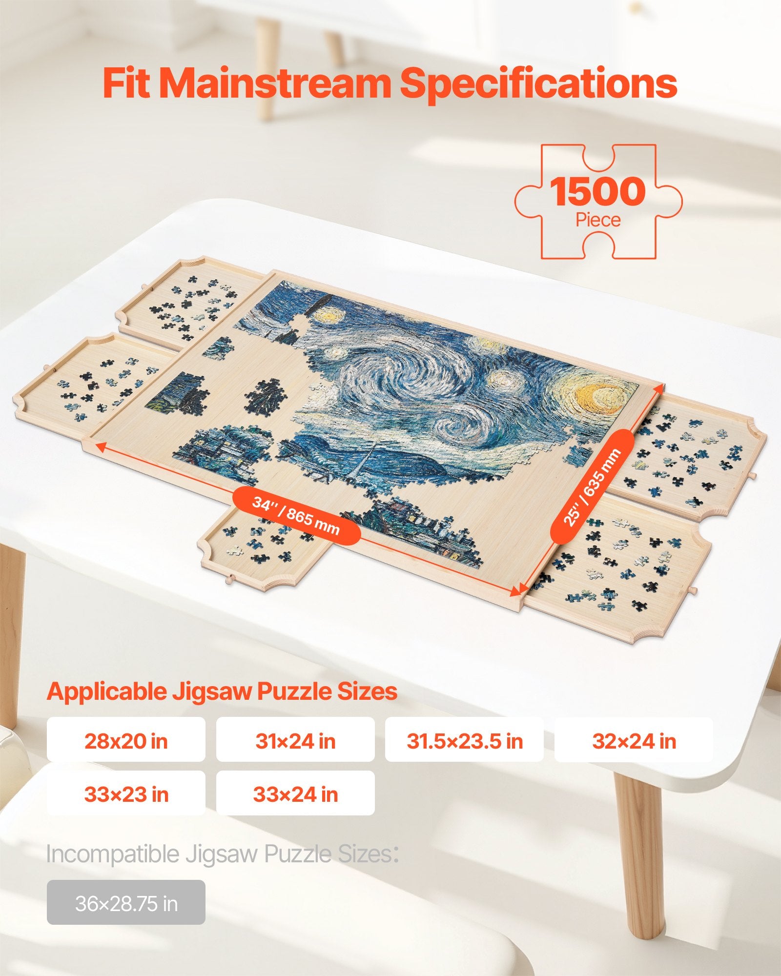 1500 Piece Rotating Puzzle Board with 5 Drawers and Cover, 86x63cm Portable Wooden Table, Jigsaw Puzzle Accessories for Adults, Puzzles Organizer Storage System, Birthday Gift for Mom