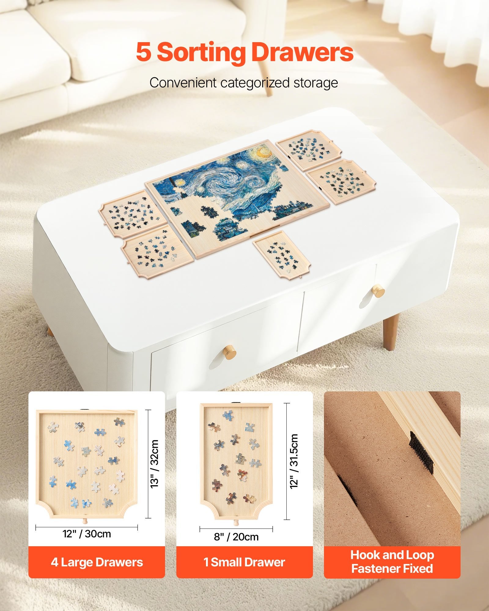 1500 Piece Rotating Puzzle Board with 5 Drawers and Cover, 86x63cm Portable Wooden Table, Jigsaw Puzzle Accessories for Adults, Puzzles Organizer Storage System, Birthday Gift for Mom