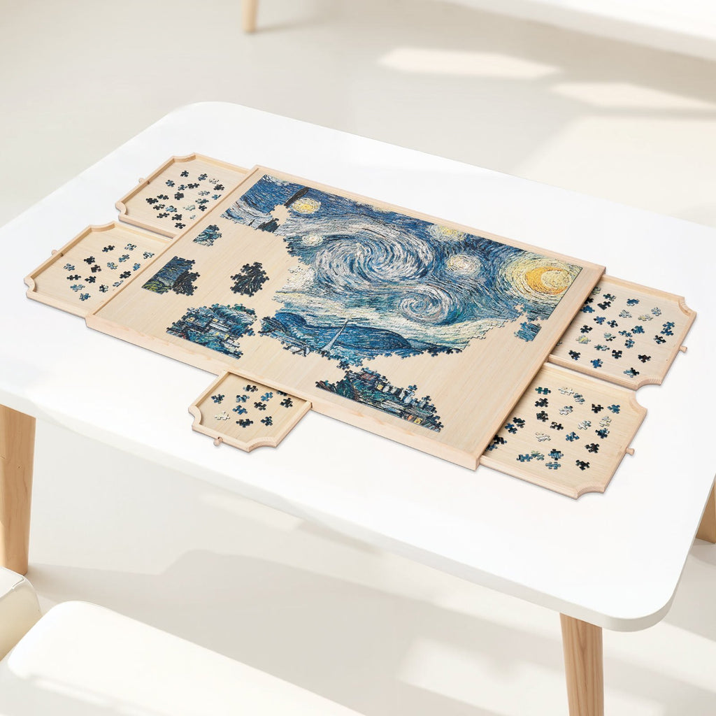 1500 Piece Rotating Puzzle Board with 5 Drawers and Cover, 86x63cm Portable Wooden Table, Jigsaw Puzzle Accessories for Adults, Puzzles Organizer Storage System, Birthday Gift for Mom