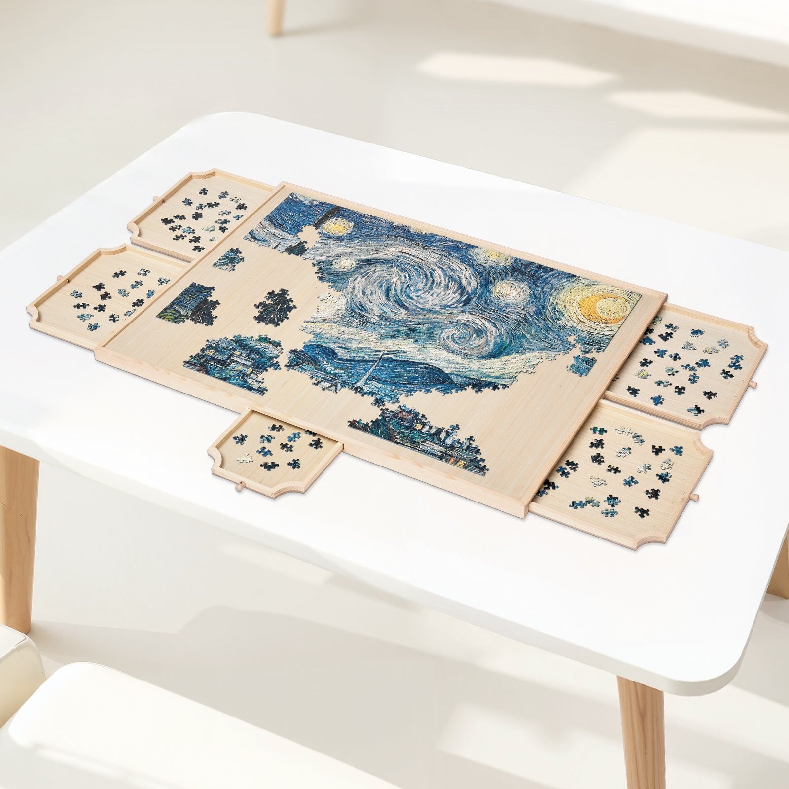 1500 Piece Rotating Puzzle Board with 5 Drawers and Cover, 86x63cm Portable Wooden Table, Jigsaw Puzzle Accessories for Adults, Puzzles Organizer Storage System, Birthday Gift for Mom