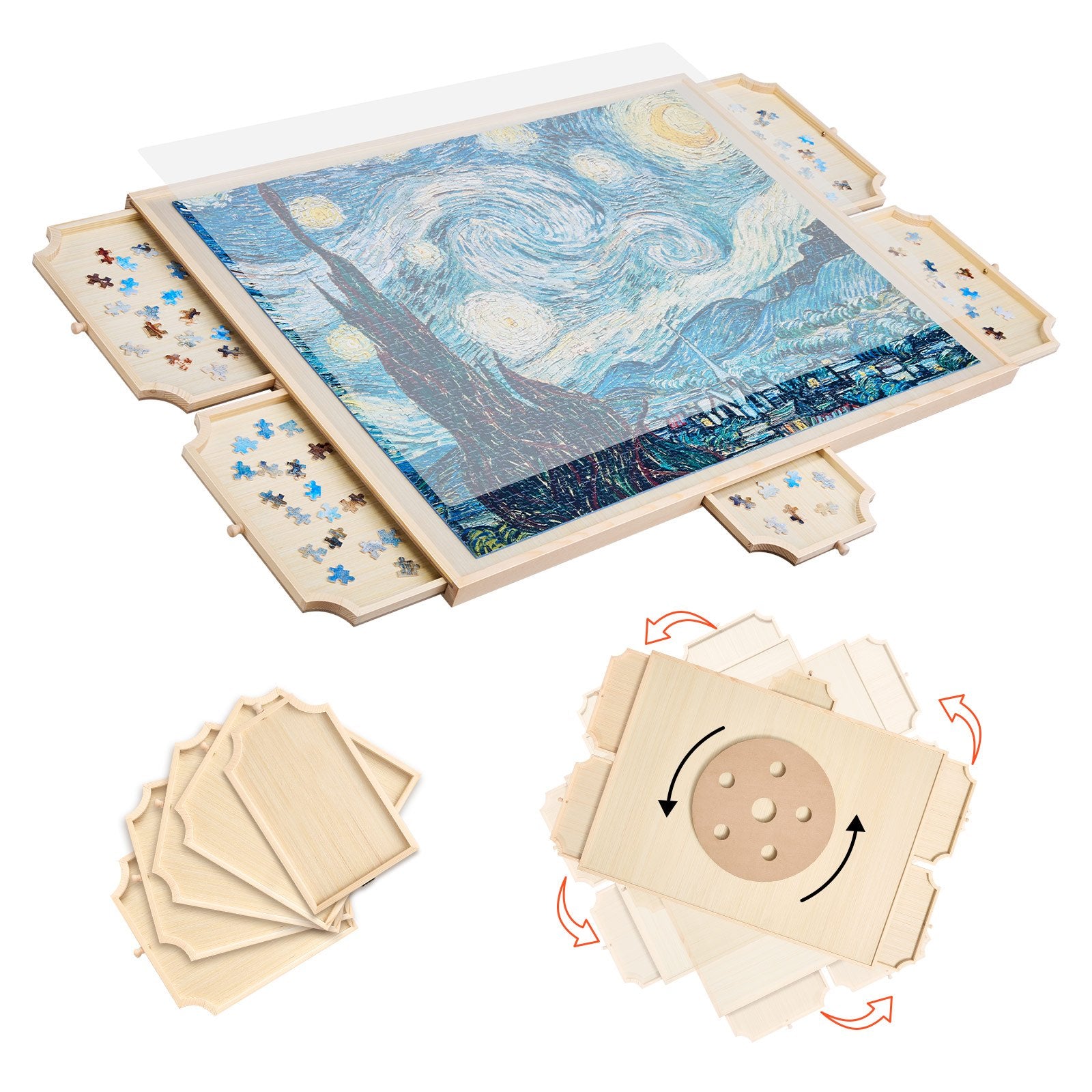 1500 Piece Rotating Puzzle Board with 5 Drawers and Cover, 86x63cm Portable Wooden Table, Jigsaw Puzzle Accessories for Adults, Puzzles Organizer Storage System, Birthday Gift for Mom