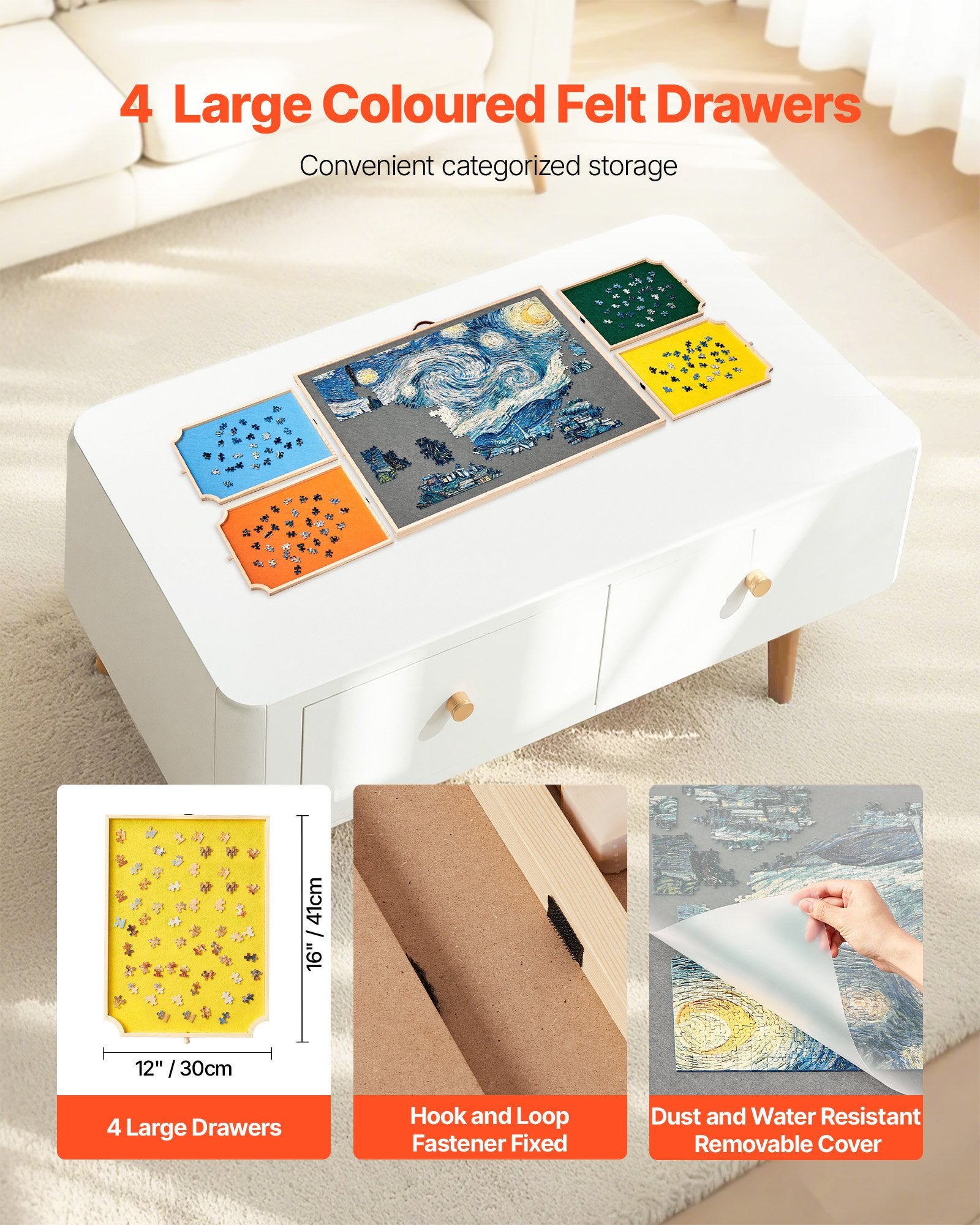 1500 Piece Rotating Puzzle Board with 4 Colorful Felt Drawers and Cover, 86x63cm Portable Wooden Table, Adjustable 2-Tilting-Angle Jigsaw Puzzle Accessories for Adults, Birthday Gift for Mom