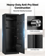 10-12 Gun Safe, Long Gun Cabinet for Rifles and Pistols, Quick Access Rifle Safe with 4 Pistol Pockets and 3 Adjustable Racks, Large Digital Cabinet with Key and Password Lock