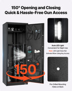 10-12 Gun Safe, Long Gun Cabinet for Rifles and Pistols, Quick Access Rifle Safe with 4 Pistol Pockets and 3 Adjustable Racks, Large Digital Cabinet with Key and Password Lock