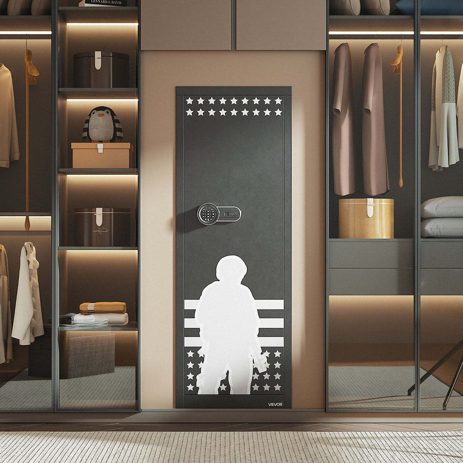 10-12 Gun Safe, Long Gun Cabinet for Rifles and Pistols, Quick Access Rifle Safe with 4 Pistol Pockets and 3 Adjustable Racks, Large Digital Cabinet with Key and Password Lock
