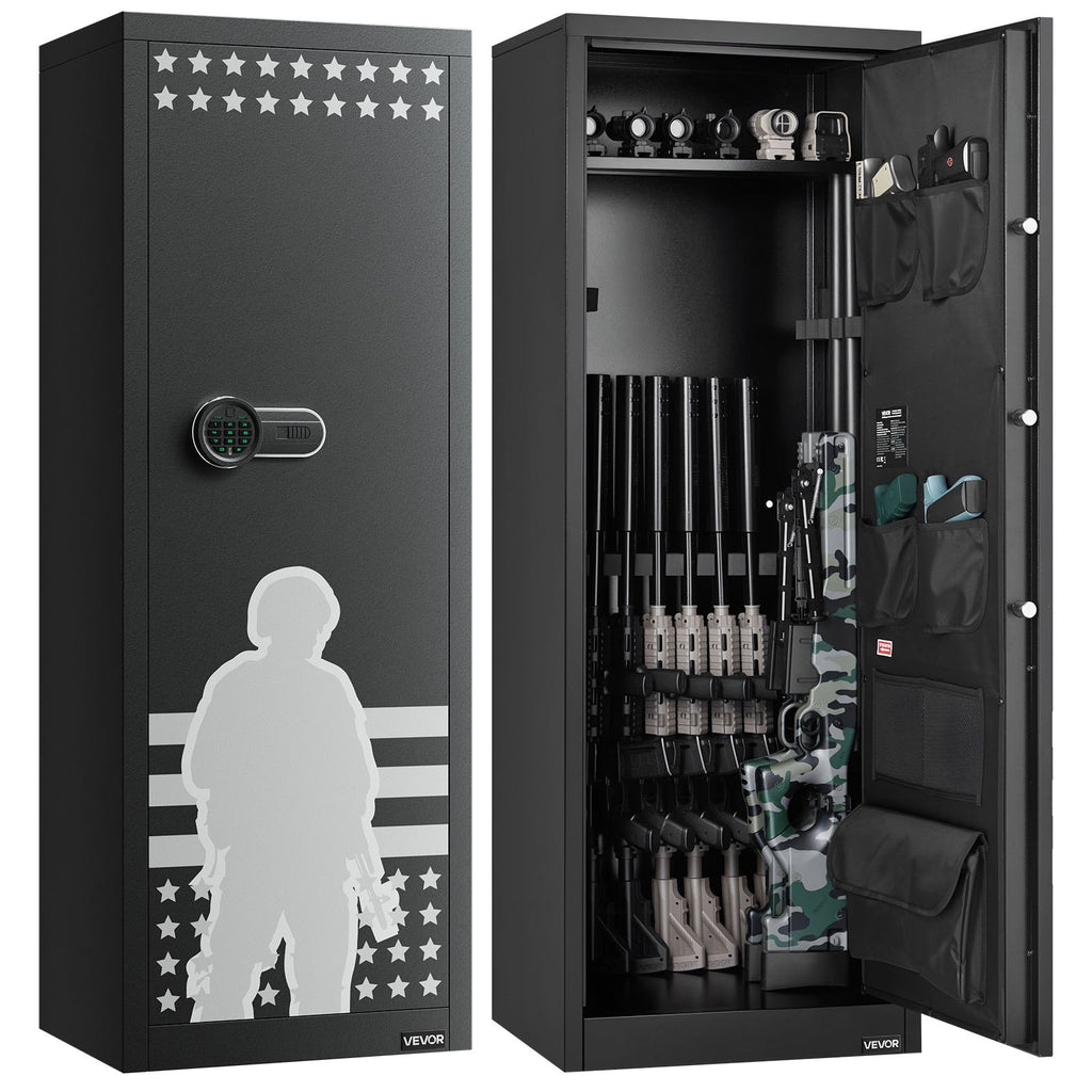 10-12 Gun Safe, Long Gun Cabinet for Rifles and Pistols, Quick Access Rifle Safe with 4 Pistol Pockets and 3 Adjustable Racks, Large Digital Cabinet with Key and Password Lock