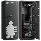 10-12 Gun Safe, Long Gun Cabinet for Rifles and Pistols, Quick Access Rifle Safe with 4 Pistol Pockets and 3 Adjustable Racks, Large Digital Cabinet with Key and Password Lock