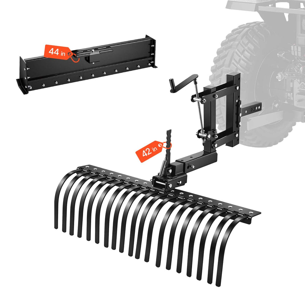106.7cm Tow Behind Landscape Rake, 3-Point Lawn Rock Rake with Blade & Lift Lever, Fit Category 1 ATVs UTVs Lawn Tractors, Heavy Duty Dethatcher Rake for Debris Leaves Thatch