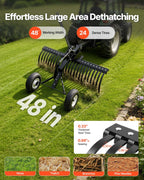 122 cm Tow Behind Landscape Rake, Pull Behind Lawn Rock Rakes for ATV Mower Tractors, 24 Durable Steel Tines, Adjustable Height & Angle, Heavy Duty Dethatcher Rake for Leaves Debris