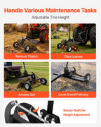 122 cm Tow Behind Landscape Rake, Pull Behind Lawn Rock Rakes for ATV Mower Tractors, 24 Durable Steel Tines, Adjustable Height & Angle, Heavy Duty Dethatcher Rake for Leaves Debris