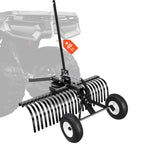 122 cm Tow Behind Landscape Rake, Pull Behind Lawn Rock Rakes for ATV Mower Tractors, 24 Durable Steel Tines, Adjustable Height & Angle, Heavy Duty Dethatcher Rake for Leaves Debris