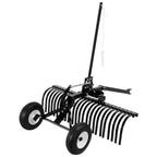 122 cm Tow Behind Landscape Rake, Pull Behind Lawn Rock Rakes for ATV Mower Tractors, 24 Durable Steel Tines, Adjustable Height & Angle, Heavy Duty Dethatcher Rake for Leaves Debris