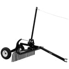 122 cm Tow Behind Landscape Rake, Pull Behind Lawn Rock Rakes for ATV Mower Tractors, 24 Durable Steel Tines, Adjustable Height & Angle, Heavy Duty Dethatcher Rake for Leaves Debris