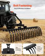 127 cm Lanscape Rock Rake, 3-Point Tow Behind Landscape Rake with 17 Steel Tines, Fit Category 1 Tractors, Angle Adjustable, Heavy Duty Lawn Dethatcher Rake for Grass Branch Debris