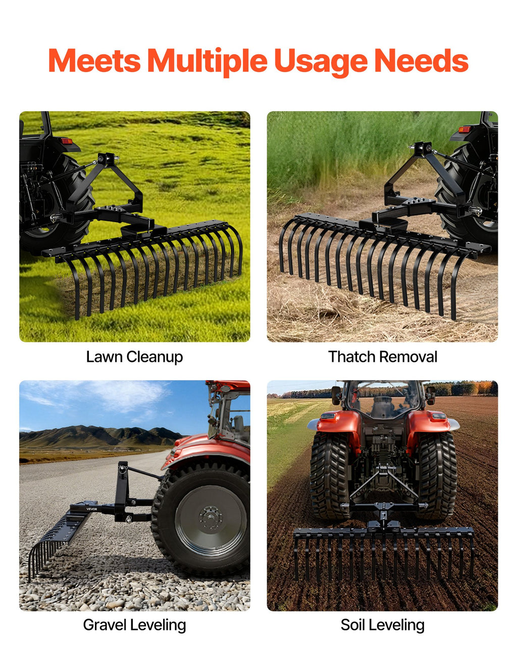 127 cm Lanscape Rock Rake, 3-Point Tow Behind Landscape Rake with 17 Steel Tines, Fit Category 1 Tractors, Angle Adjustable, Heavy Duty Lawn Dethatcher Rake for Grass Branch Debris