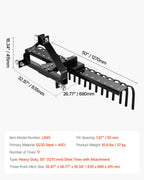 127 cm Lanscape Rock Rake, 3-Point Tow Behind Landscape Rake with 17 Steel Tines, Fit Category 1 Tractors, Angle Adjustable, Heavy Duty Lawn Dethatcher Rake for Grass Branch Debris