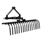 127 cm Lanscape Rock Rake, 3-Point Tow Behind Landscape Rake with 17 Steel Tines, Fit Category 1 Tractors, Angle Adjustable, Heavy Duty Lawn Dethatcher Rake for Grass Branch Debris