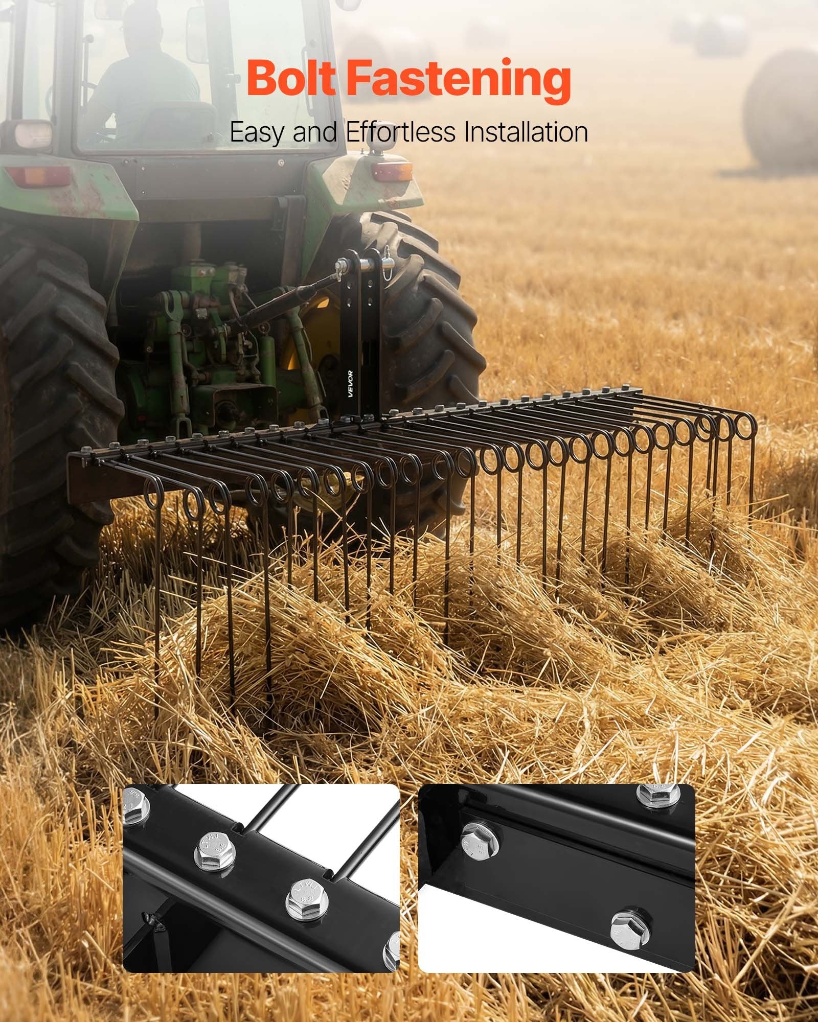 150 cm Tow Behind Landscape Rake, 3 Point Hitch Lawn Dethatcher Rake, 26 Spring Steel Tines, for Category 1 Tractors, Heavy Duty & Rust-Resistant Rakes Tractor Attachments for Leaves Pine Needles