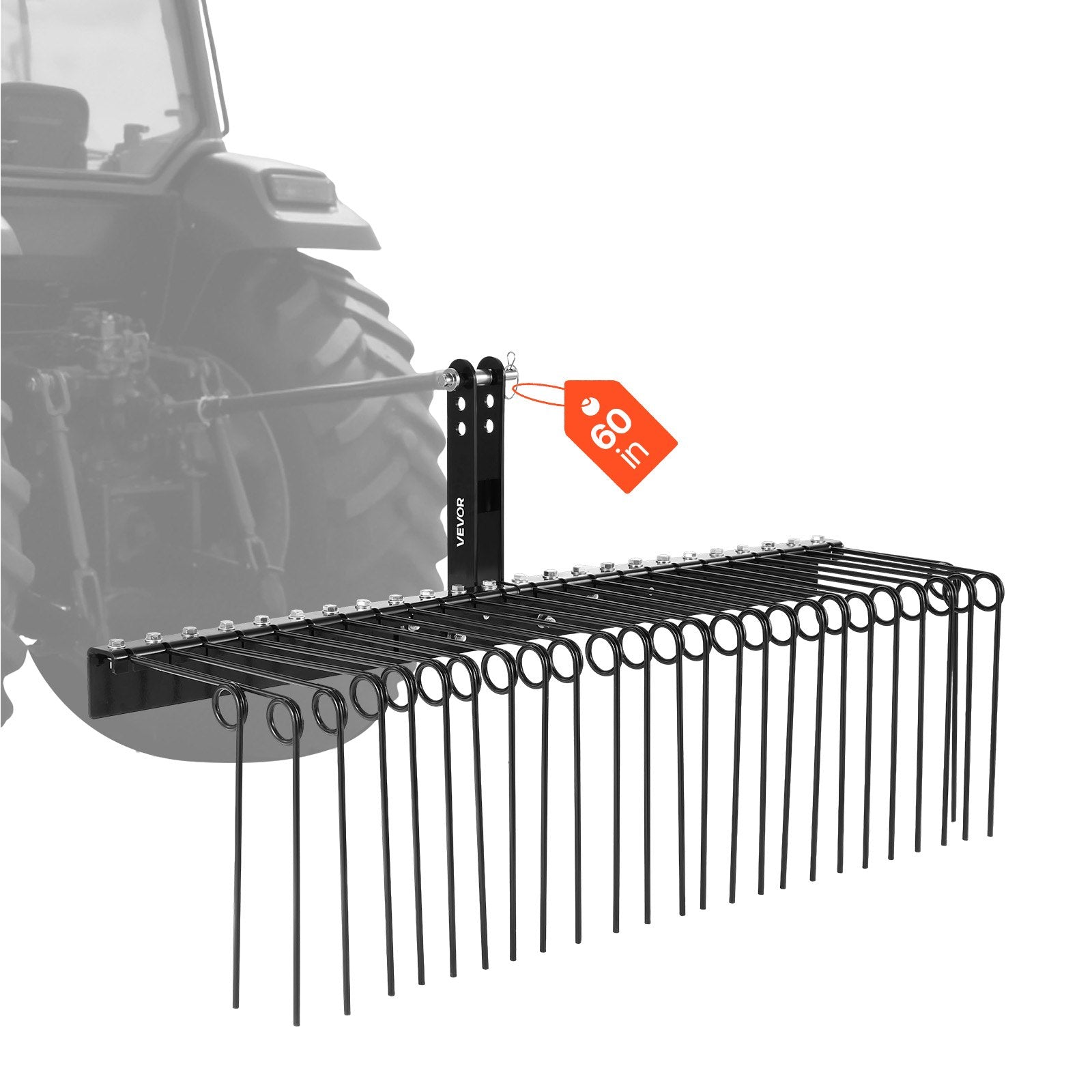 150 cm Tow Behind Landscape Rake, 3 Point Hitch Lawn Dethatcher Rake, 26 Spring Steel Tines, for Category 1 Tractors, Heavy Duty & Rust-Resistant Rakes Tractor Attachments for Leaves Pine Needles