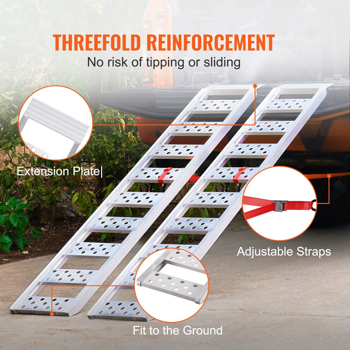 Aluminum Ramps with Treads 1250 lbs 78" x 12" for ATV UTV Motorcycle 2 Pcs
